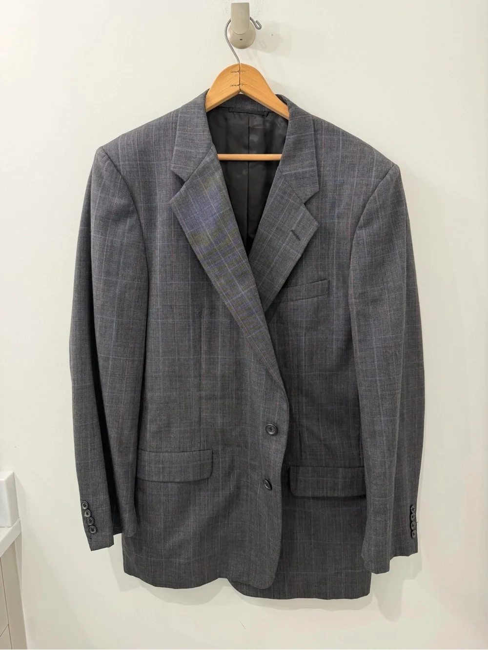 Vintage Hickey Freeman Charcoal Gray Windowpane Boardroom Collection Blazer